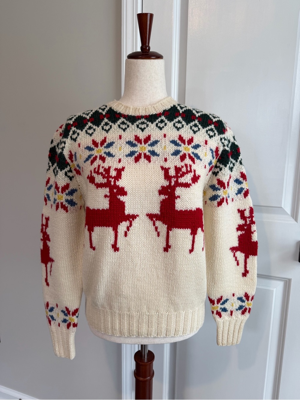 Vintage Patrick James Wool Reindeer Fair Isle Nordic Christmas Sweater Size M